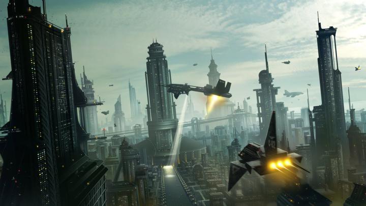 futuristic ships buildings skyscrapers science fiction cities 1920x1080 