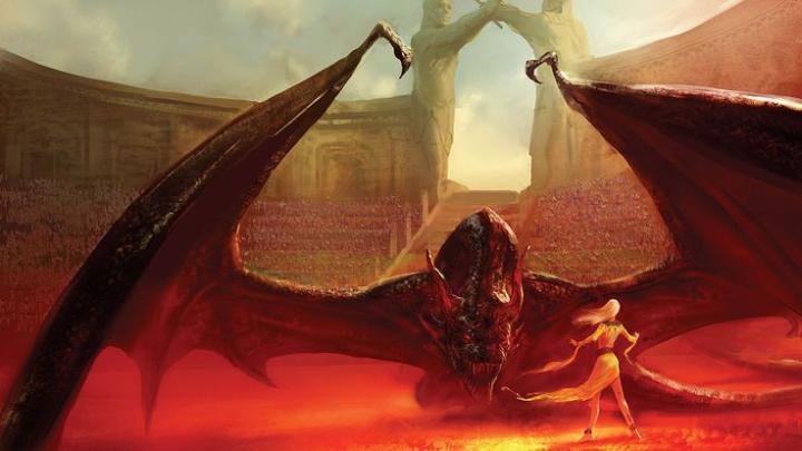 1920x1080 Wallpaper dragon, girl, arena, spectacle, people | Game of 