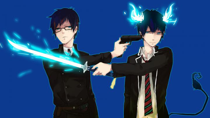 Download Wallpaper 1920x1080 ao no exorcist, guys, sword, gun, threat 
