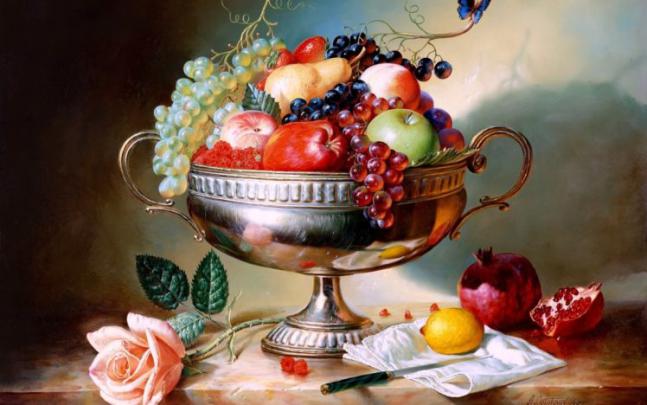 art, Paintings, Still, Life, Fruit, Apples, Berry, Grapes Wallpapers HD 