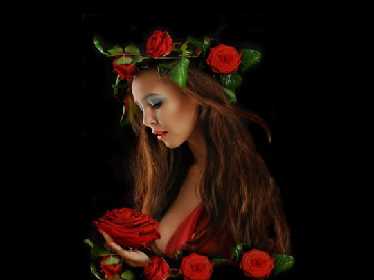 roses, Fantasy, Woman, Fantasy, Red, Beautiful, Women, Red, Roses 