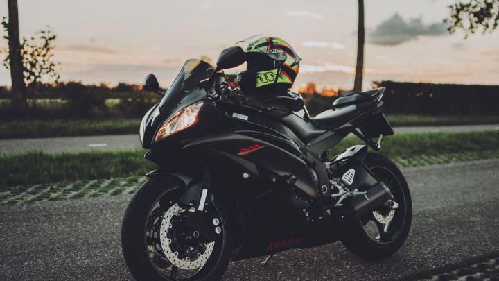 Wallpaper Black Motorcycle, Bike, Helmet, Side View