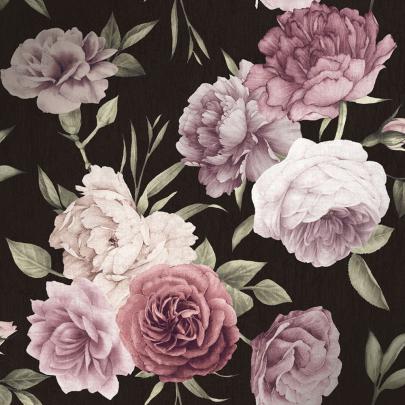 Midnight Floral Wallpaper Black, Burgundy - Wallpaper from I Love 