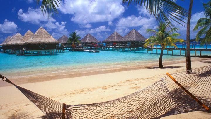 Bora Bora, Tahiti, Resort, Beach, Hammocks, Palm Trees, Sand, Sea 