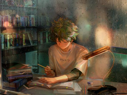 Desktop wallpaper homework, green hair, anime boy, art, izuku midoriya 