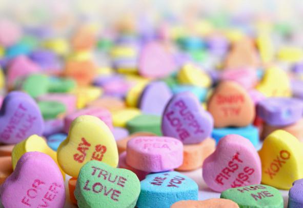 Assorted candies wallpaper, selective focus heart candy lot, valentine 