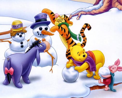 Cartoon Winnie The Pooh Tigger And Piglet Winter Snow Making Snowman Hd 