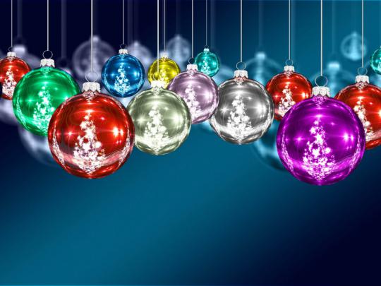Christmas Decorations Colorful Balls Blue Desktop Wallpaper Hd 