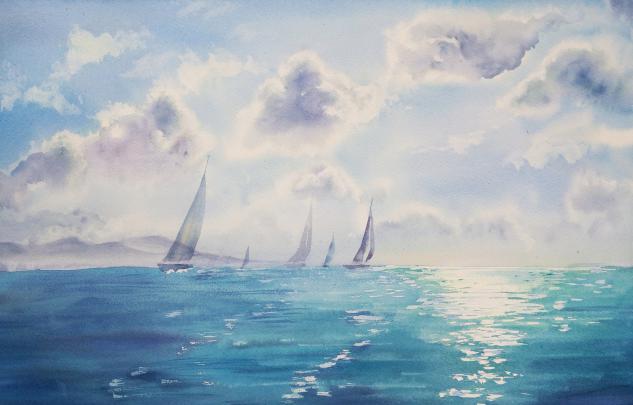 watercolor, Blue, Sky, Nature, Sea Wallpapers HD \/ Desktop and Mobile 