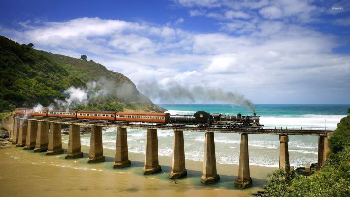 Train on the long bridge wallpaper - Photography wallpapers - #53841