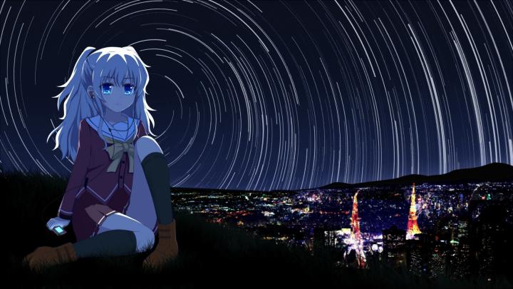 Wallpaper : night, white hair, anime girls, school uniform, Tomori Nao 