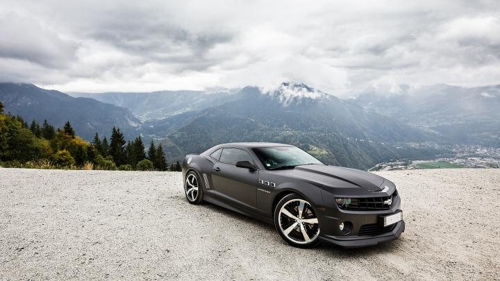 Download Wallpaper 1920x1080 chevrolet, camaro ss, black, sky, clouds 