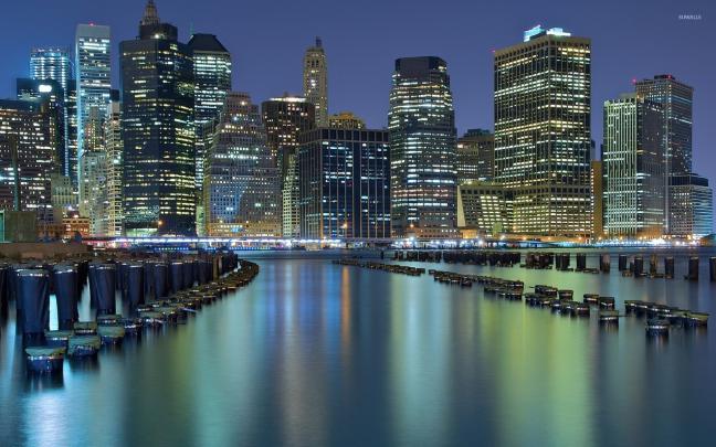 Chicago city lights reflecting in the water wallpaper - World 