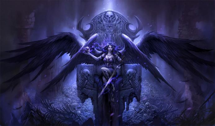 Fantasy art wallpaper, artwork, throne, sword, skull, spooky, digital 