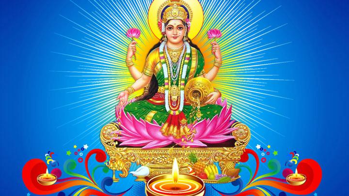 Laxmi Mataji Dhanteras Hindo Lord Blue Background Hd Wallpaper For 