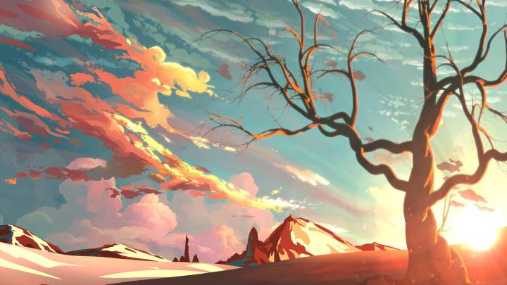 Sunset Beautiful Painting In 1920x1080 Resolution | Sunset painting 