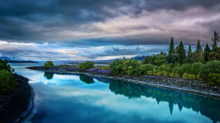 Evening On The Blue Lake Tekapo Desktop Wallpaper Hd Widescreen Free 