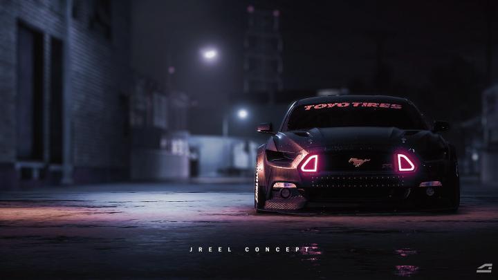 Wallpaper black Ford Mustang, dark, car, vehicle, motor vehicle, mode 