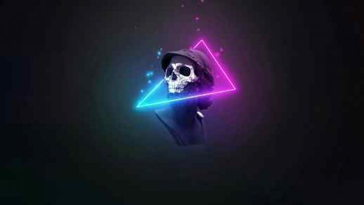 Skull in a Cap Neon Triangle Abstract - Live Desktop Wallpapers