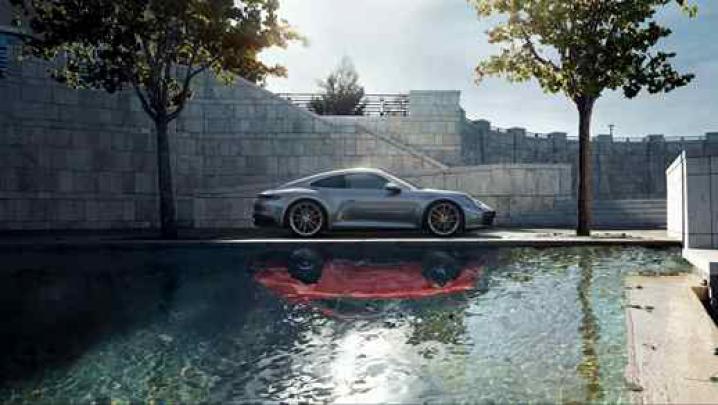 Porsche 992 Sports Car With Original Reflection - Live Desktop Wallpapers