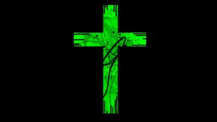 cross, anime, black background, green, black, artwork, digital art 