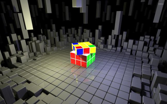 Rubik\u0026#39;s Cube on top of gray cubes wallpaper - 3D wallpapers - #50972