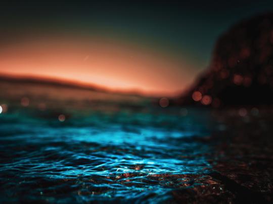 Desktop wallpaper dawn, sunrise, water, close up, bokeh, hd image 