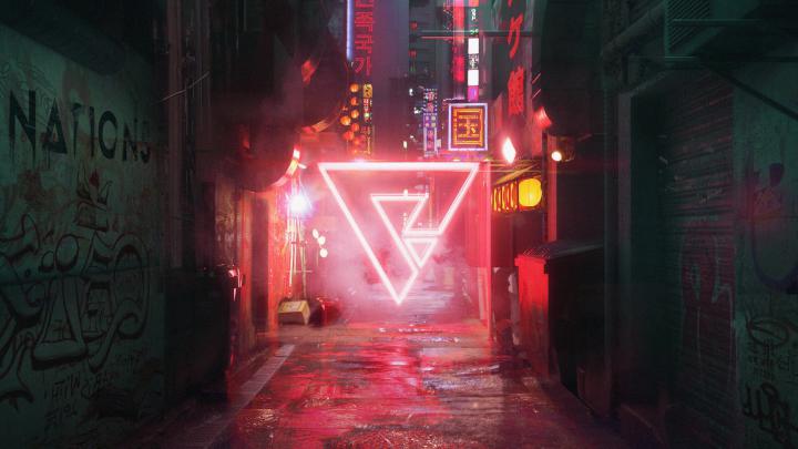 1920x1080 Cyberpunk Street Neon Abstract Triangle Art 5k Laptop Full HD 