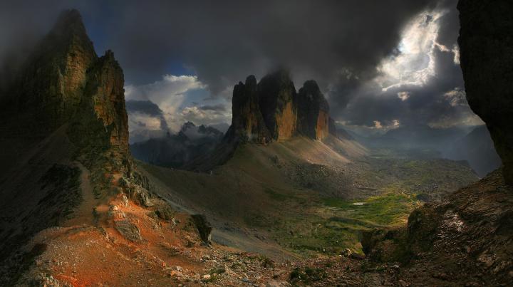 Nature, Landscape, Dark, Mountain, Sun Rays, Summer, Clouds wallpaper 