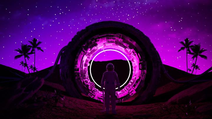 Download wallpaper 1920x1080 astronaut, ring, neon, glow, dark full hd 