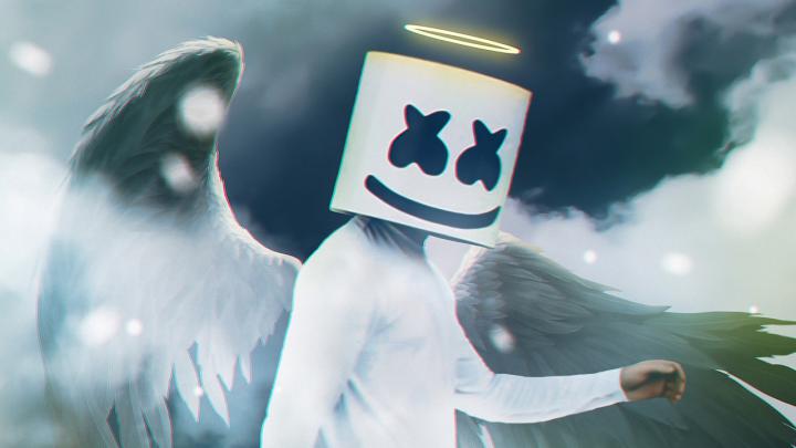 Marshmello With Wings Wearing White Dress And Led Helmet 4K HD 