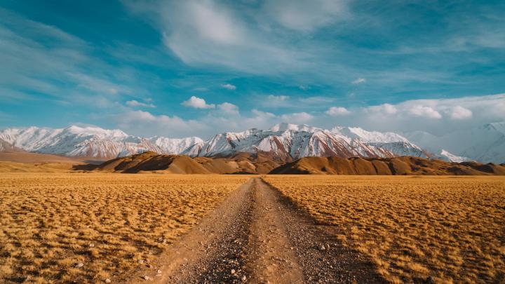 Download 1920x1080 wallpaper desert, landscape, blue skyline, mountains 