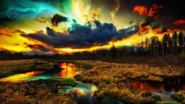 Wallpaper : 1920x1080 px, clouds, colorful, digital art, forest 
