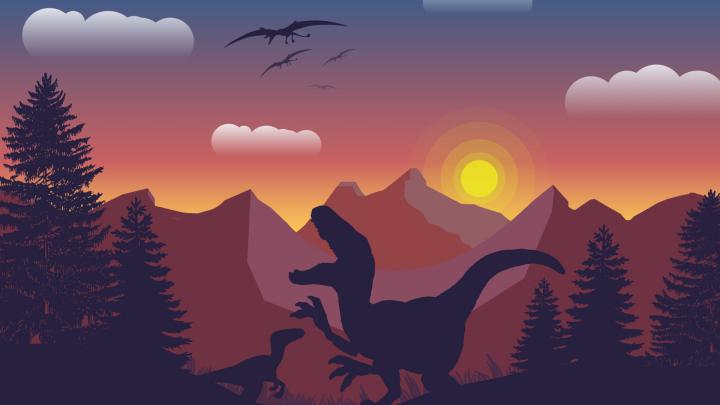 Download 1920x1080 wallpaper dinosaur, mountains, digital art, full hd 