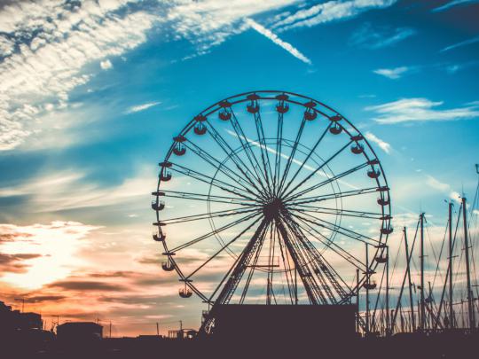 Desktop wallpaper ferris wheel, sky, sunset, hd image, picture 