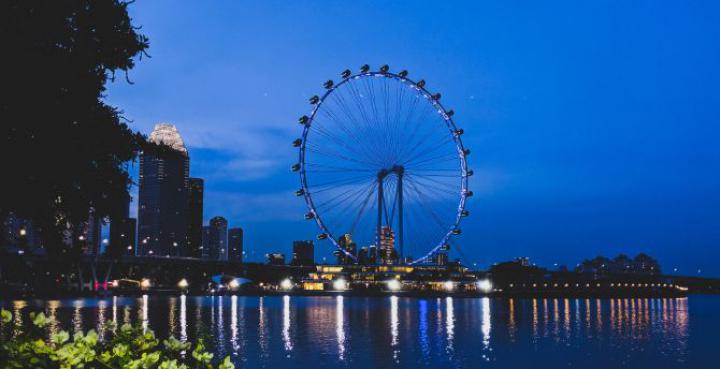 Desktop wallpaper ferris wheel, evening, cityscape, hd image, picture 