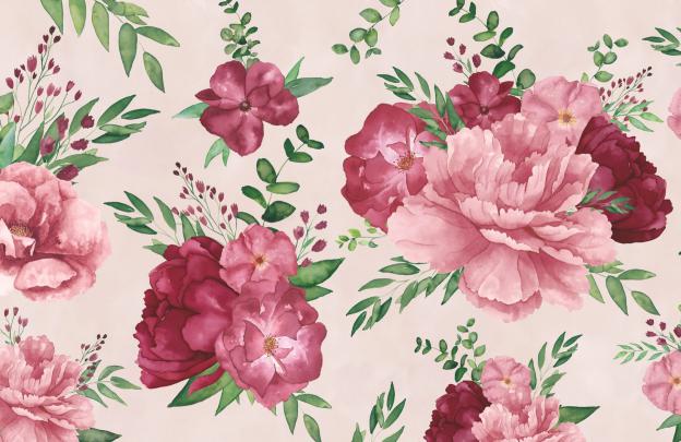 Light Pink Watercolour Floral Print Wallpaper Mural - Floral Print 