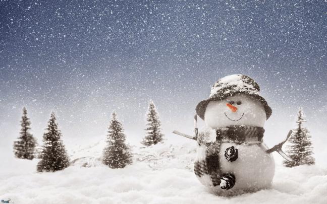 Merry Christmas Snowman Greetings and Widescreen Backgrounds Download 