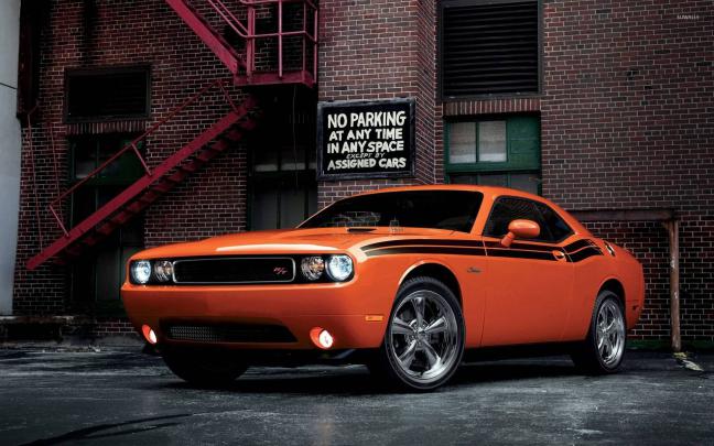 Front view of an orange Dodge Challenger RT Classic wallpaper - Car 