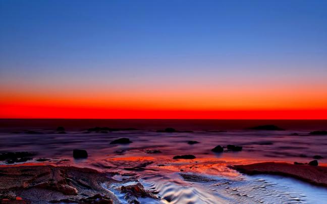 Red, Sunset, Over, The, Sea, Beach, Widescreen, High, Resolution 