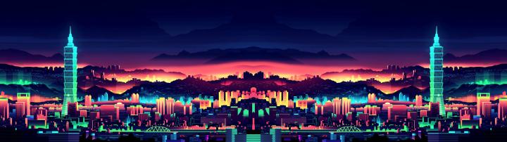 Neon city 3840x1080 wallpaper (1920x1080 versions included) | 3840x1080 
