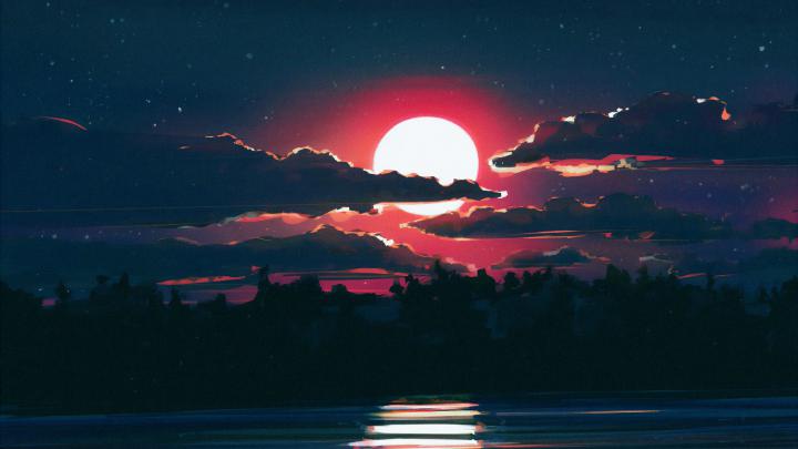 Lunar Eclipse, Night, Sky, Full Moon, Scenery, 4K, #184 Wallpaper