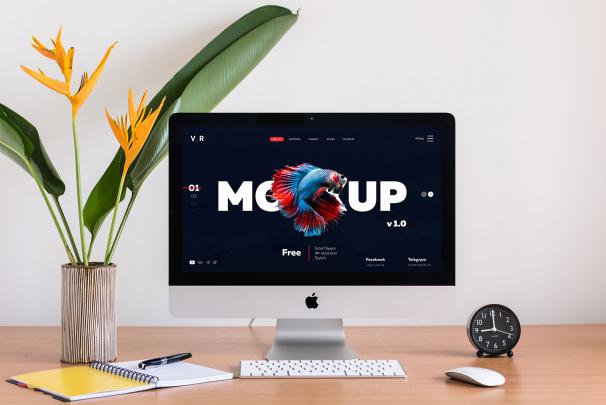 Free Apple iMac Desktop Mockup PSD With Two Backgrounds - Good Mockups