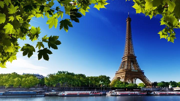 Download Wallpaper 1920x1080 Paris, Eiffel tower, France, River, Beach 