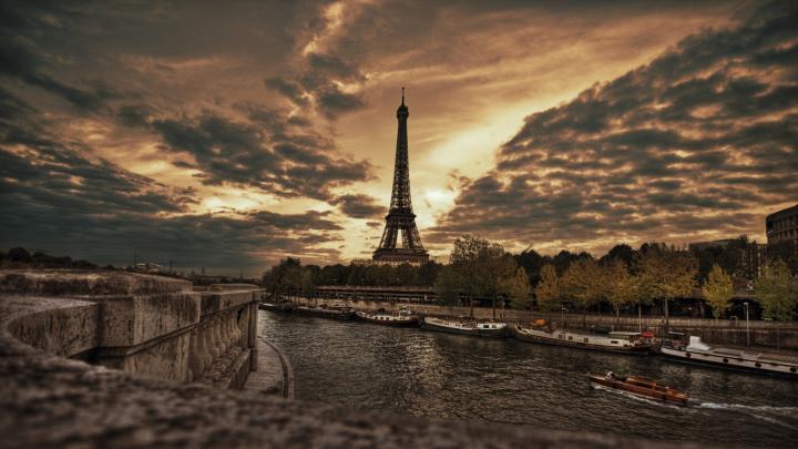 Download Wallpaper 1920x1080 paris, promenade, eiffel tower, hdr Full 