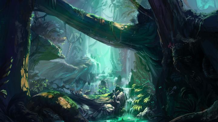 Download 1920x1080 wallpaper fantasy, ancient forest, monster hunters 