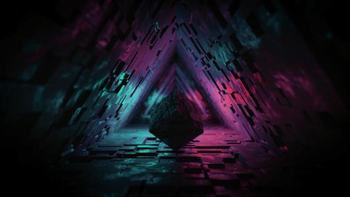 digital, digital art, artwork, cube, lights, neon lights, geometric 