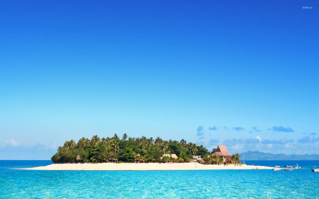 Clear sky over a resort on a Fiji island wallpaper - Beach wallpapers 