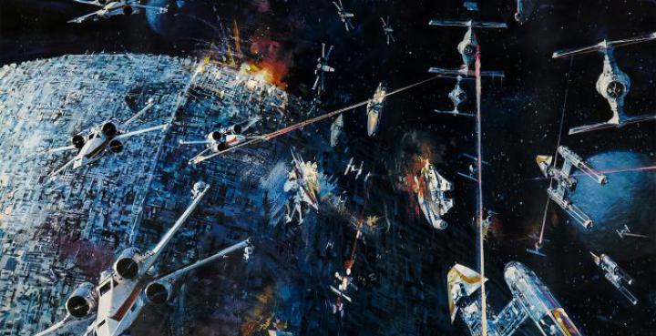 Desktop wallpaper star wars, spacecraft, war, 1977 movie, poster, hd 