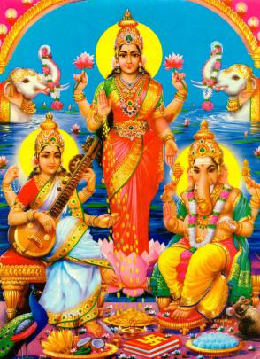 Image Of Maa Saraswati, Lakshmi Mata And Lord Ganesha - Laxmi Mata 